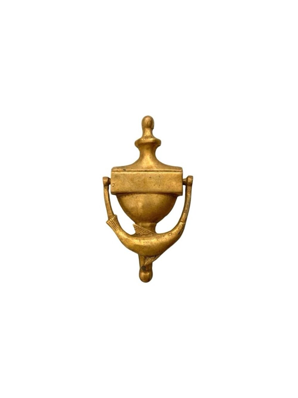 Vintage Solid Brass Heraldic Dolphin With Area To Engrave Door Knocker